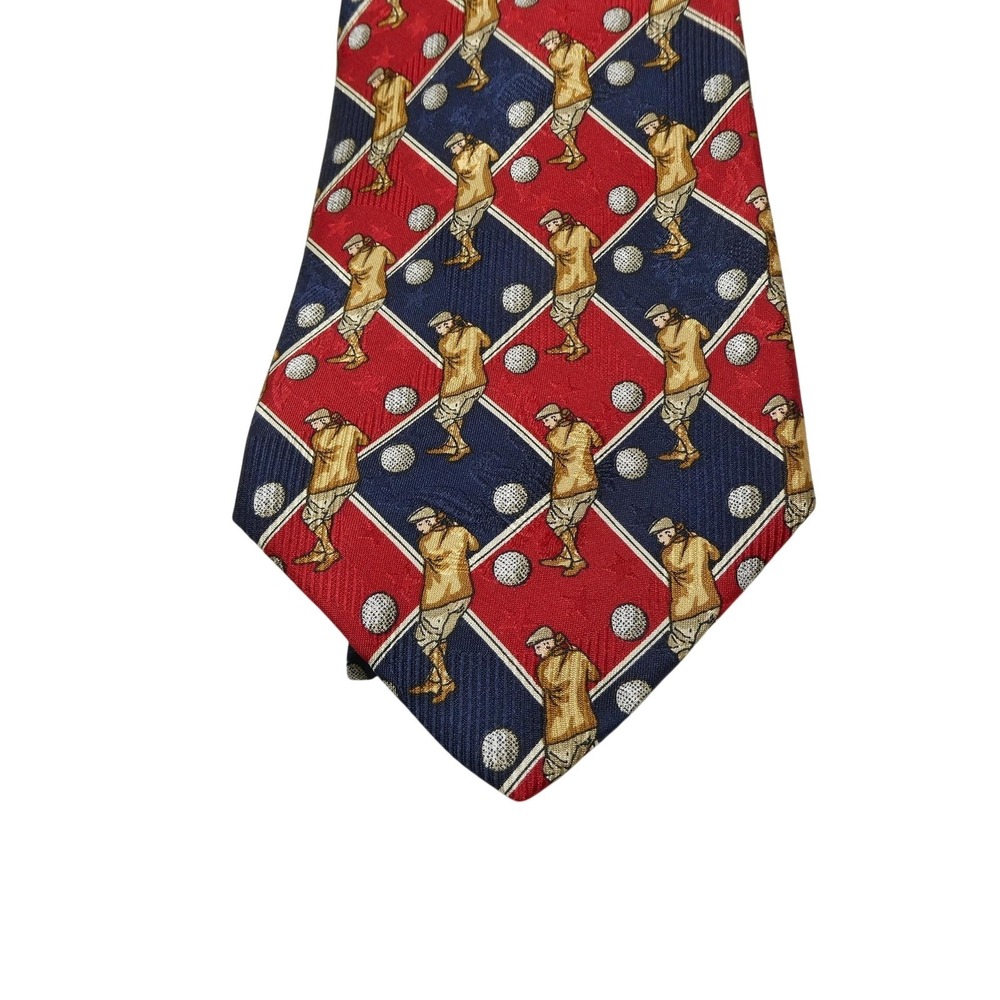 Robert Talbott Tie Mens One Size Red Golf Golfer Geometric Silk Woven Novelty